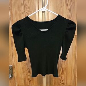 Blk Cropped Capped Sleeve Ribbed Top Size Small